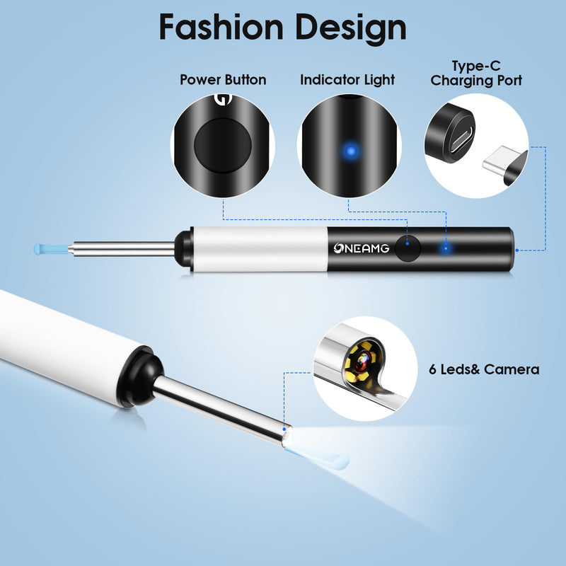 [Australia] - Earwax Remover Otoscope, OneAmg 1920P HD Otoscope with 6 LED Light, IP67 Waterproof Ear Endoscope, WiFi Ear Cleaner with Camera, Ear Cleaner for Adults, Children, iPhone, iPad, Android 