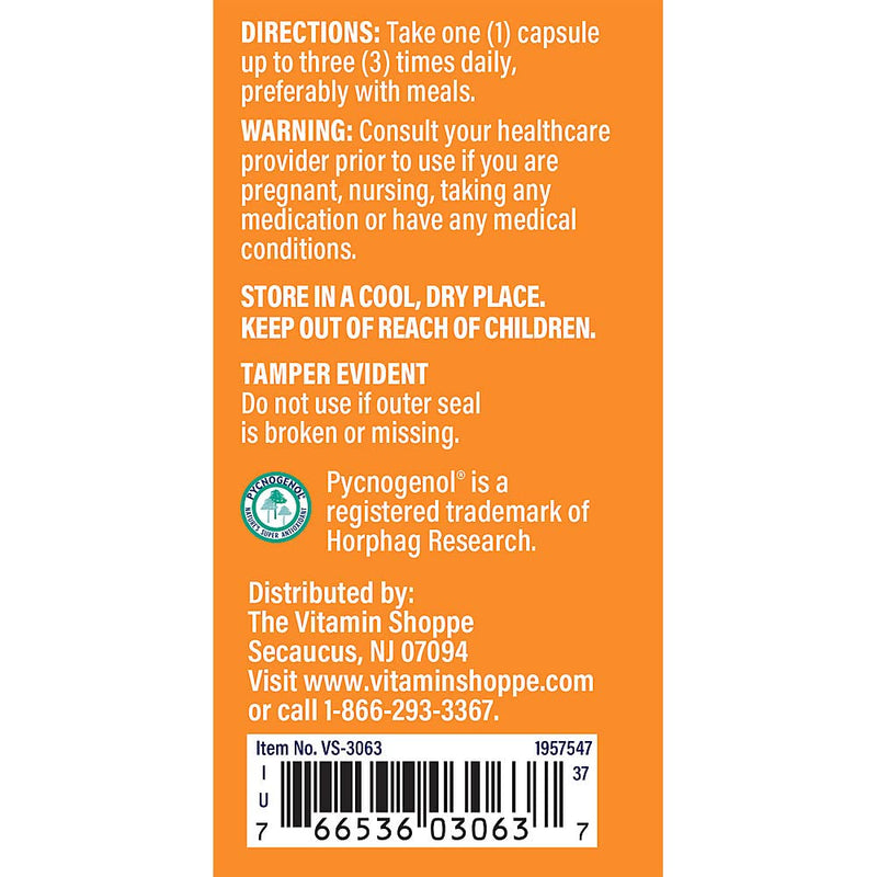 [Australia] - The Vitamin Shoppe Pycnogenol 100mg - Antioxidant That Supports Cardiovascular, Skin & Cellular Health(30 Capsules) 