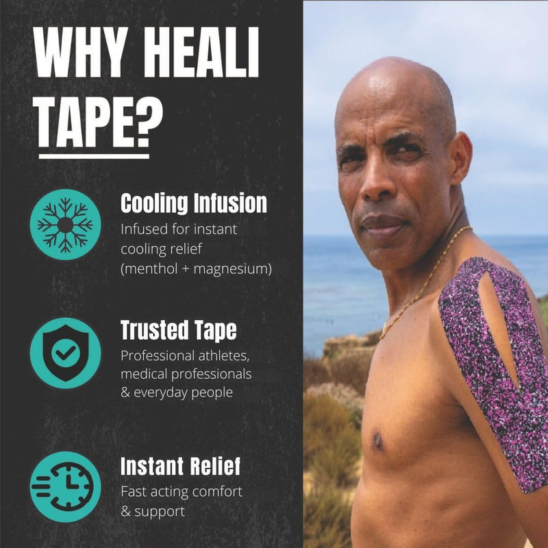 [Australia] - Heali Kinesiology Tape with Magnesium and Menthol, 20 Pcs Precut Strips, K Tape Roll, Knees, Physical Therapy Sports Tape for Muscles and Joints, Water Resistant, Pink Splatter 20pc Pink Splatter 20pc Roll: Pink Splatter 