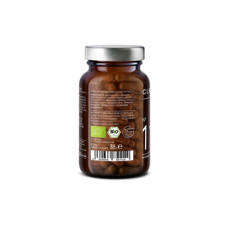 Organic Thyroid Support Supplement with Organic Sea Kelp Iodine and Selenium from Mustard Seed Extract - 120 Capsules - Natural Iodine Supplement for Men & Women - Vegan and Gluten Free