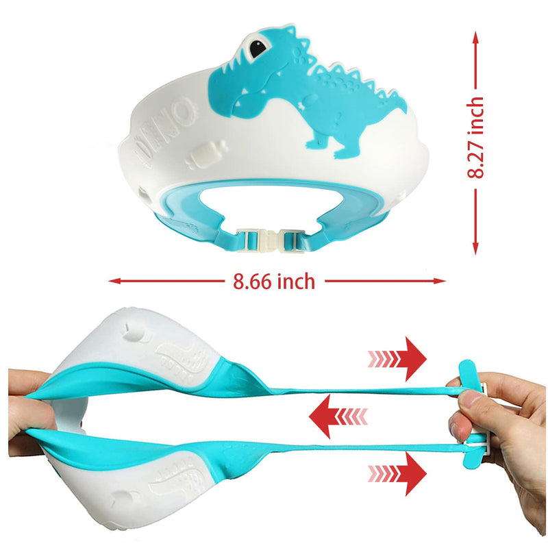 [Australia] - Baby Shower Cap Shield, Shower Cap for Kids, Visor Hat for Eye and Ear Protection for 0-9 Years Old Children,Cute Dinosaur/Crocodile/Hippo shape Makes the Baby Bath More Fun (Dinosaur, Blue) 