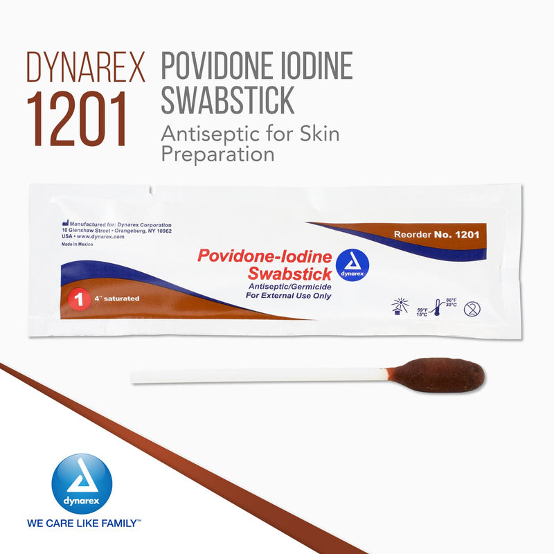 [Australia] - Dynarex Povidone Iodine Swabsticks, Swabstick Packaged in Individual Foil Pack, Antiseptic for Skin Preparation, Brown, 1 Box of 50 Dynarex Povidone Iodine Swabsticks Unflavored 1 Count (Pack of 50) 
