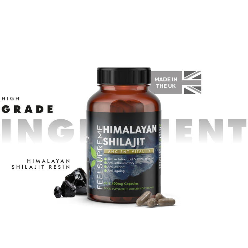 Himalayan Shilajit Capsules - 100% Pure and Natural, Tasteless - Rich in Trace Minerals, Iron, Fulvic and Humic Acid - Shilajit Supplement - 60 x 400mg