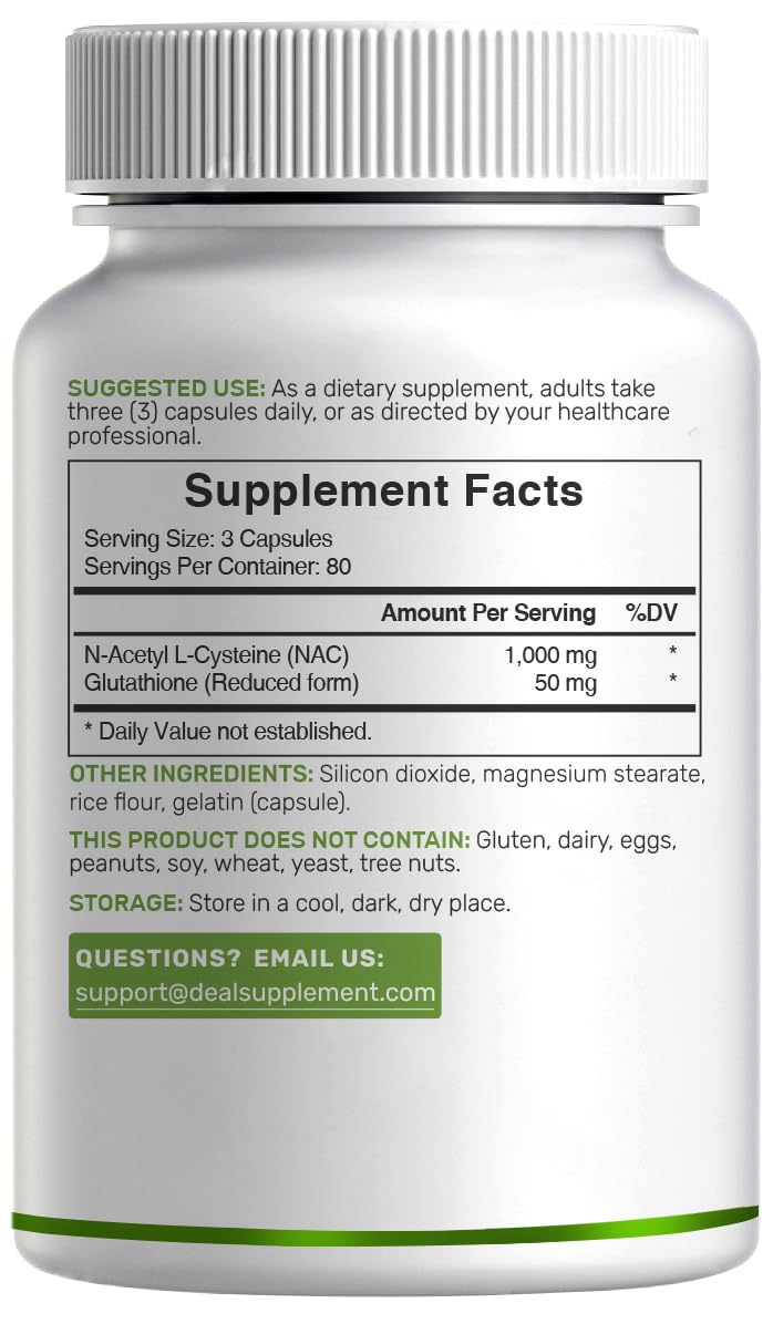 [Australia] - NAC Supplement (N-Acetyl Cysteine) 1,000*mg Per Serving with Reduced Glutathione, 240*Capsules – Antioxidant Support for Immune Health, Lung, & Liver Function 240 Count (Pack of 1) 