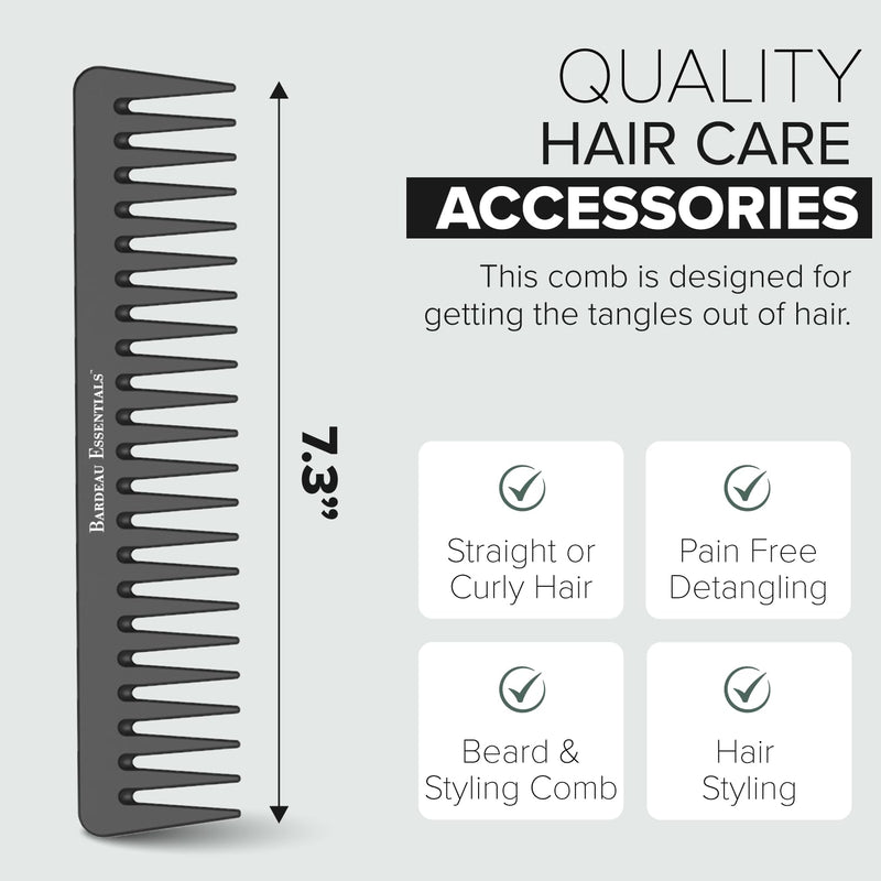Black Carbon Wide Tooth Comb (7 Inch) - 2 Pack - Professional Detangling & Styling Tool for Men & Women, All Hair Types 2 Pack Black