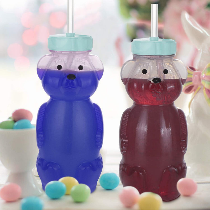 [Australia] - Honey Bear Straw Cups, Juice Bear Bottle Drinking Cup Long Straws with 4 Flexible Straws & Cleaning Tools, 8-Ounce Therapy Sippy Bottles for Speech and Feeding Training, Food-Grade & BPA Free 2 Pack Aqua 