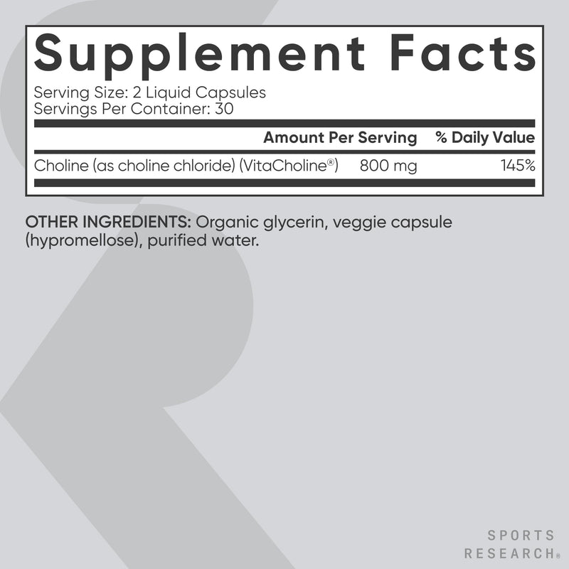 [Australia] - Sports Research¬Æ Extra Strength Choline 800 mg - Essential Nutrient Featuring VitaCholine¬Æ for Focus Support - Vegan Certified ¬∑ Non-GMO ¬∑ Gluten Free - 60 Liquid Capsules 