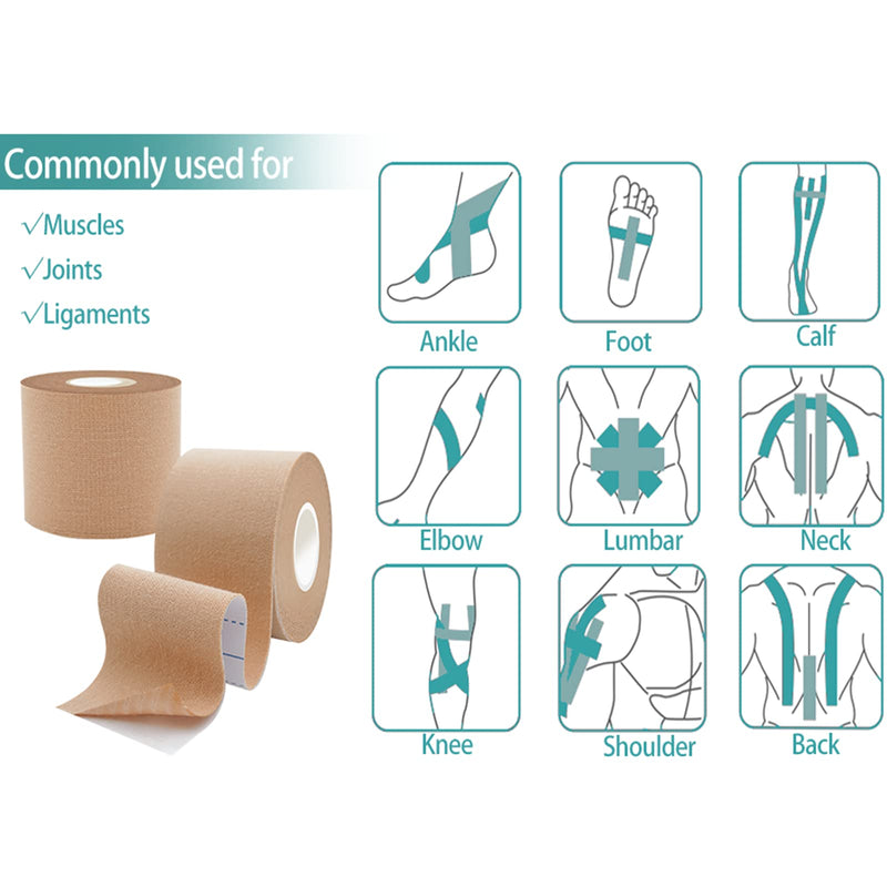 Dimora Uncut Kinesiology Tape, Original Cotton, 16' Elastic Athletic Tape for Muscle Pain Relief and Joint Support, 4 Rolls, Beige Uncut 4 Rolls