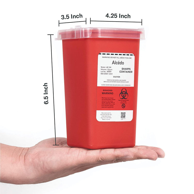 [Australia] - Alcedo Sharps Container for Home Use 1 Quart (1-Pack) | Biohazard Needle and Syringe Disposal | Small Portable Container for Travel and Professional Use 