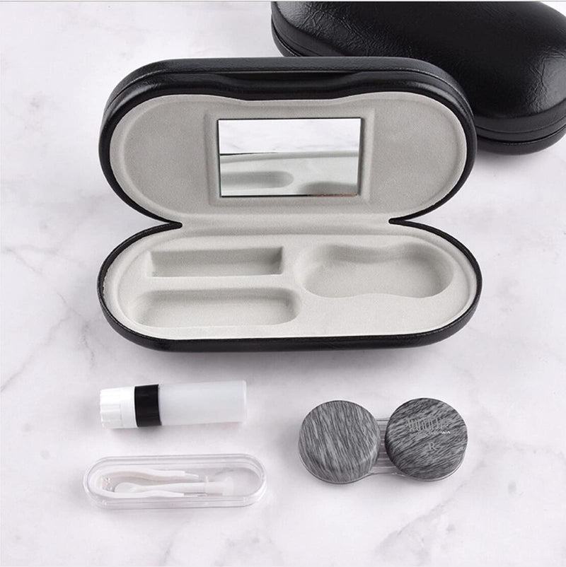 [Australia] - MUDOR 2 in 1 Contact Lens Case, Double Sided Contact Lens Travel Kit Includes Remover Tool with Tweezers,Dual Use Design for Contact Lens case and Glasses case (Black-2) Black-2 