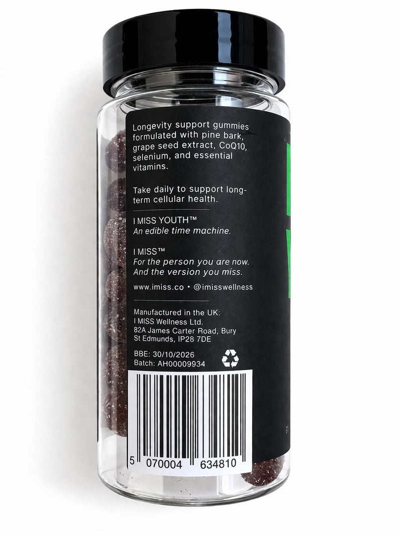 Miss Youth Longevity Gummies | CoQ10, Pine Bark, Grape Seed, Selenium & Vitamin C | Daily Antioxidant & Healthy Ageing Gummies | 60 Vegan Gummies
