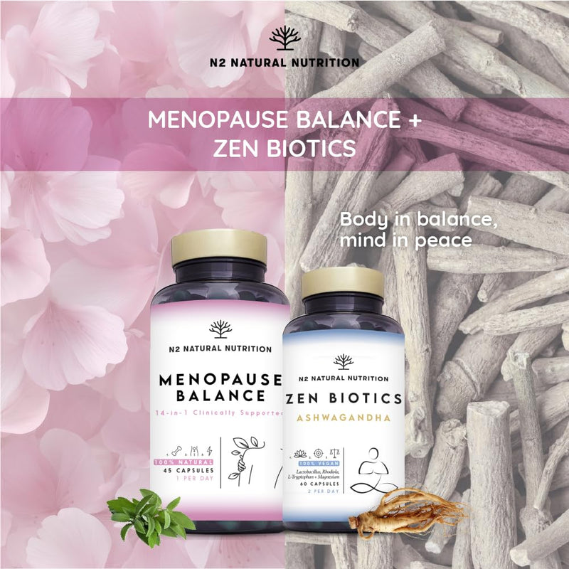 Menopause Supplements, 14-in-1 Formula with Clinical Support. 45 Capsules with Vitamin d3 k2, Omega 3, Biotin, Folic Acid. Estrogen and Hormone Balance for Women. N2 Natural Nutrition® Menopause Supplements