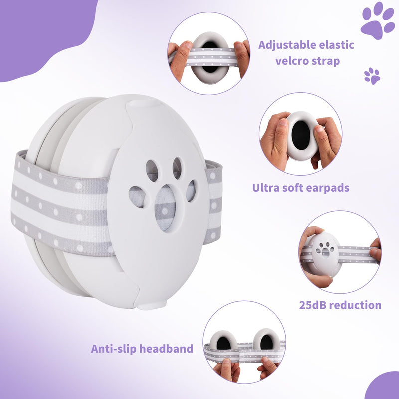 [Australia] - 2-in-1 Baby Ear Muffs and Headphones with Adjustable Stretchy Band for Noise Protection White 
