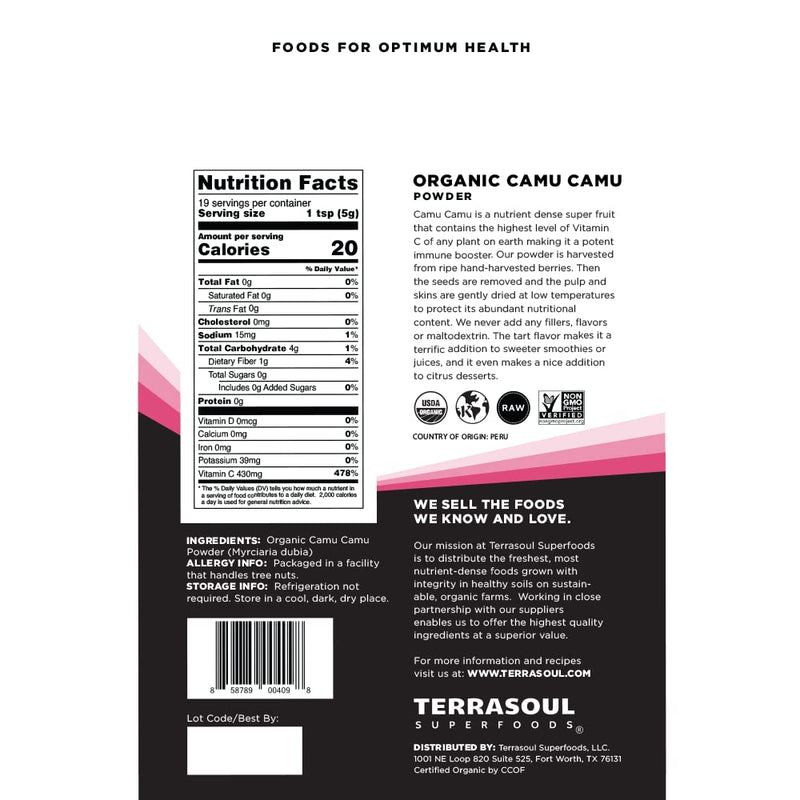 Terrasoul Superfoods Organic Camu Camu Powder, 17.5 Oz (5 Pack) - Raw | Natural Vitamin C | Immune Support