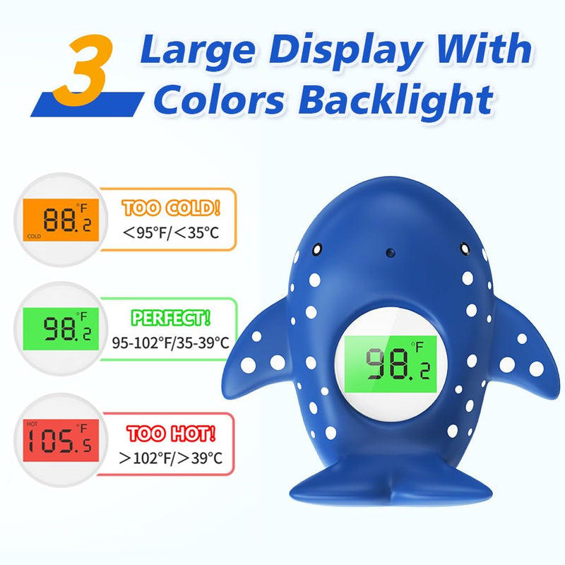 [Australia] - Baby Bath Thermometer, Infant Digital Water Thermometer Safety with 3 Color Backlit and Temperature Warning, Room Thermometers Floating Toy for Infant, Toddler, Bathtub, Swimming Pool (Navy Blue) Navy Blue 