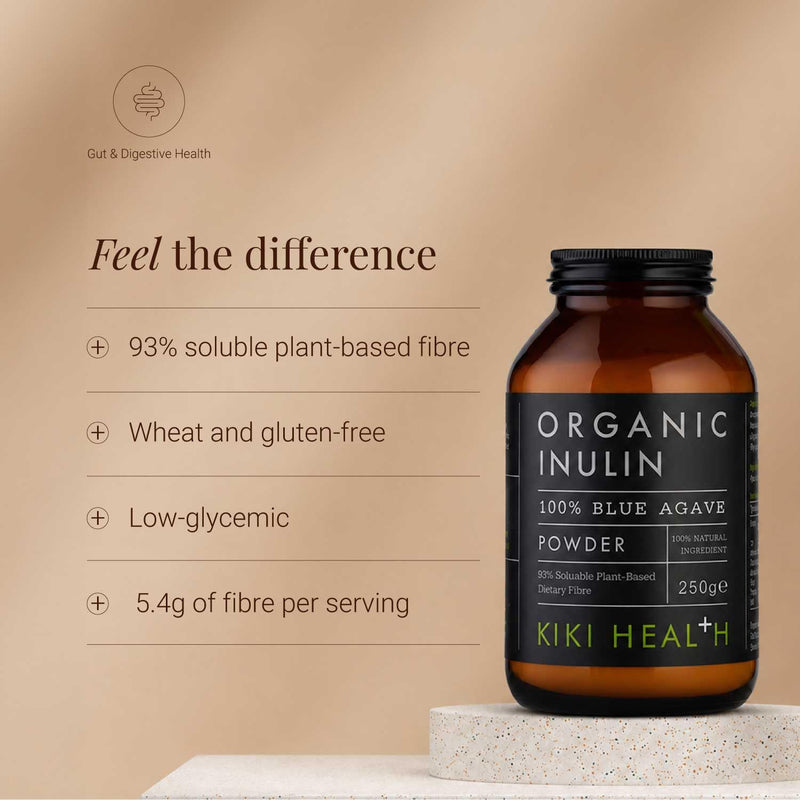 KIKI Health Organic Inulin Powder | Digestive Wellness Prebiotic Dietary Supplement for Gut Health and Regularity | 93% Plant-Based Soluble Fibre for Digestive Comfort | Wheat and Gluten-Free - 250g