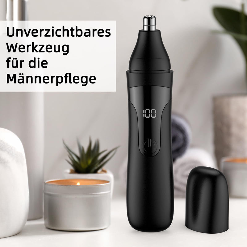 [Australia] - Nose Hair Trimmer, Rechargeable Professional Painless Nose Trimmer for Ears and Eyebrows, with Double Blades, Easy to Clean and Wash (Black) Black 