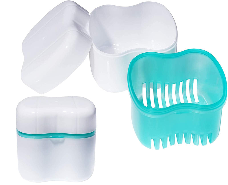 [Australia] - Denture cleaning kit,Denture Case,Denture Cups Bath, Toothbrush with hard denture, Dentures Container with Basket Denture Holder for Travel,Mouth Guard Night Gum Retainer Container (Green) green 