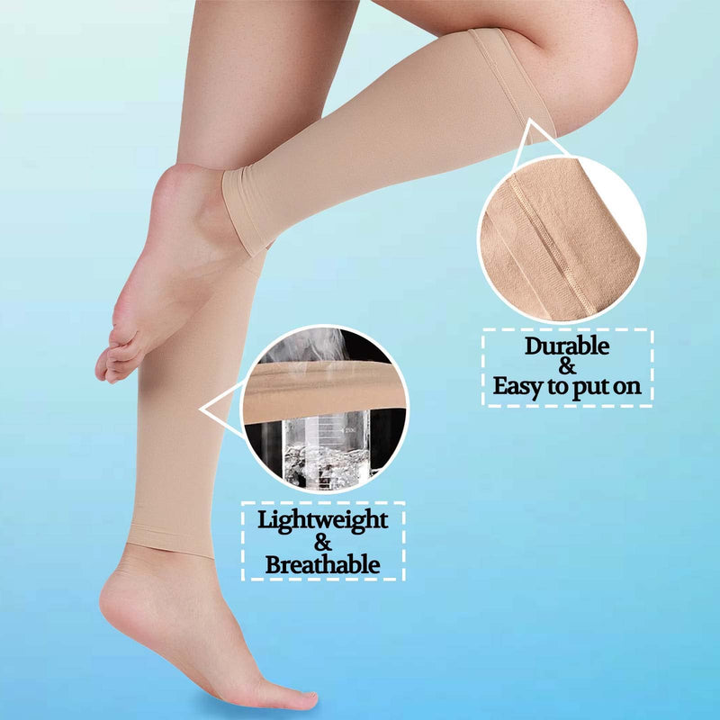 Medical Calf Compression Sleeve for Women and Men, 20-30 mmHg Lightweight Footless Socks for Nurses, Pregnant, Travel and Flight, Varicose Veins, Post Surgery Recovery, Edema Beige Medium