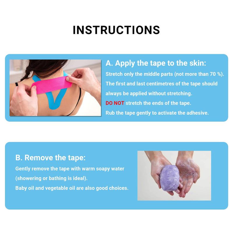 [Australia] - 3 rolls of kinesiology tape (5m x 5cm), professional kinesiology tapes, physio tape, sports tape set, waterproof & skin-friendly kinesiology tape, for muscle support, knee pain, elbows and shoulders 500 x 5 cm (3 rolls) black + blue + pink 