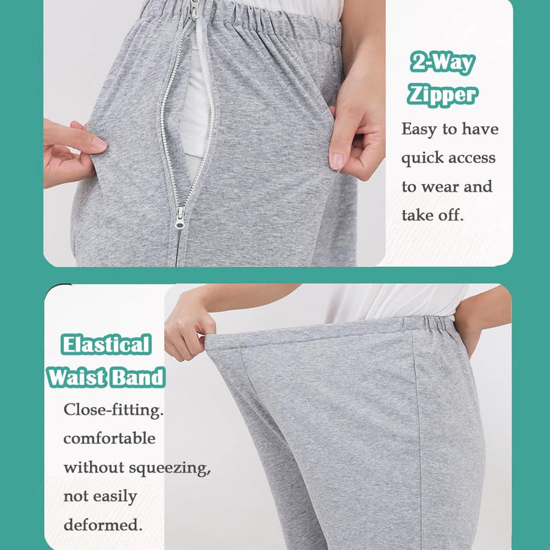 [Australia] - Unisex Side Zipper Bedridden Patient Clothing,Patient Pants,Tear Away Pants,Soft Cotton Material Gray1 3X-Large 