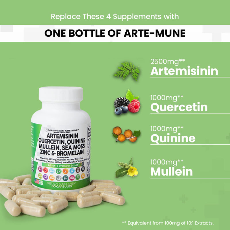 [Australia] - Clean Nutraceuticals Artemisinin 2500mg Quercetin 1000mg Zinc 100mg Mullein Quinine Supplement with Sea Moss Bromelain Ashwagandha Root Nettle Leaf Bladderwrack Burdock Root Monolaurin Colostrum Rutin 