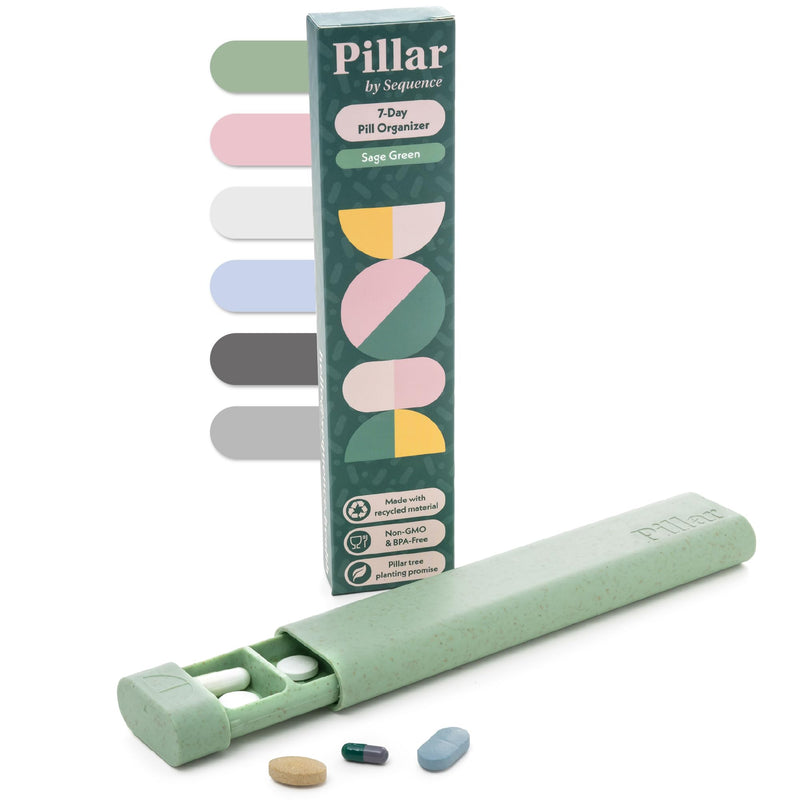 [Australia] - Pillar - 7-Day Pill Organizer | Weekly Medicine Pill Container Travel Box - Aesthetic Medication Holder - Stylish Travel Pill Case - Cute Small Medication Organizer 7 Day for Women (Sage Green) Sage Green 