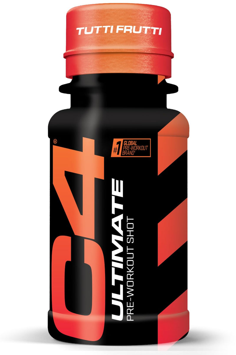 C4 Ultimate Pre-Workout Shot | Tutti Frutti Flavour Energy Shots, 12 x 60ml Bottles | Sugar Free Pre-Workout Shot with 200mg Caffeine, 2000mg L-Citrulline, 2000mg Beta Alanine, 800mg Betaine