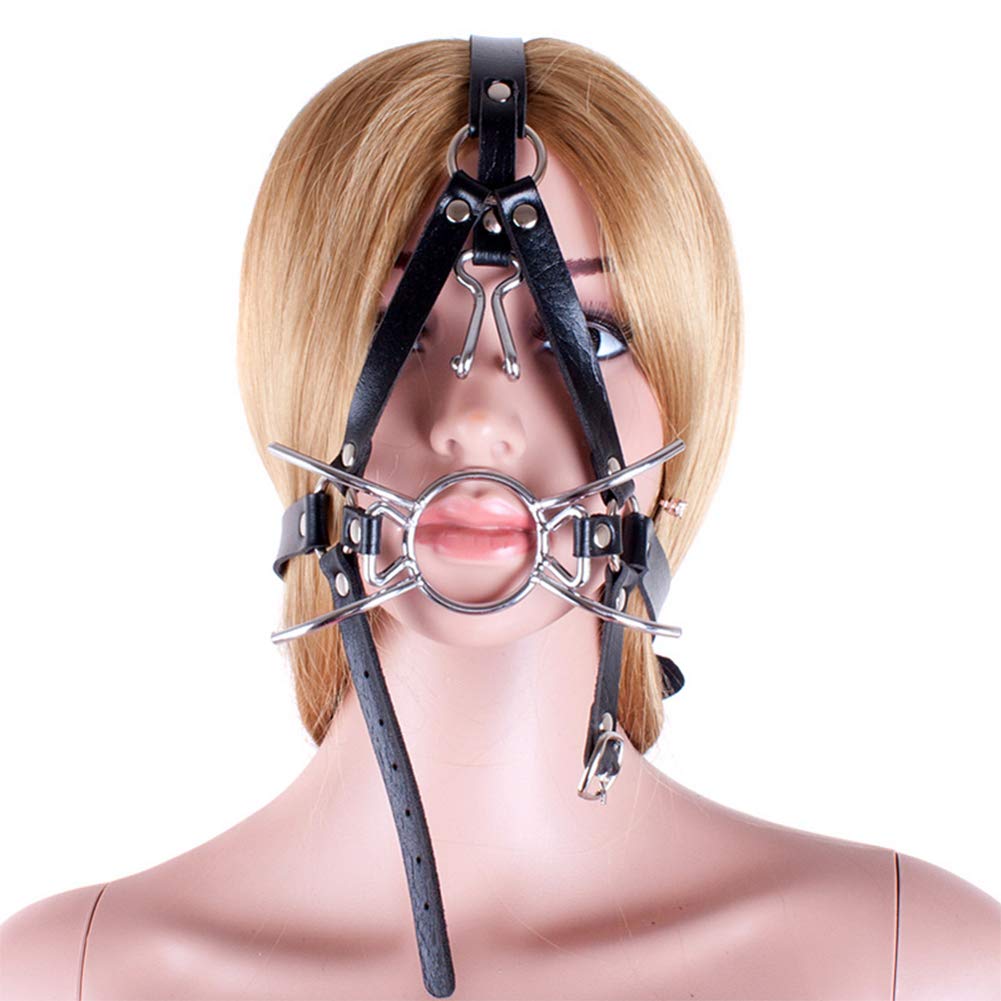 FST Metal Spider Ring Gag with Head Slave Harness Nose Hook Flirting Mouth Gags Sex Toys for Couple Adult Games Unisex Sex Products (Silver) Silver