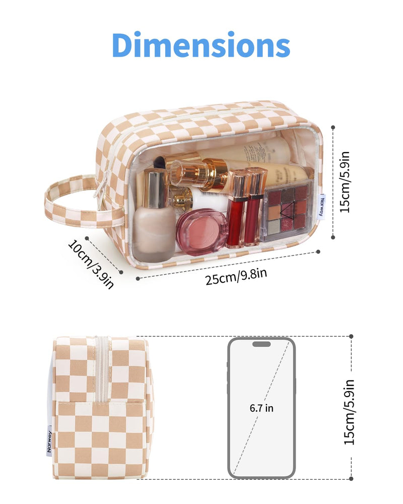 Narwey Checkered Hanging Toiletry Bag with Clear Makeup Bag