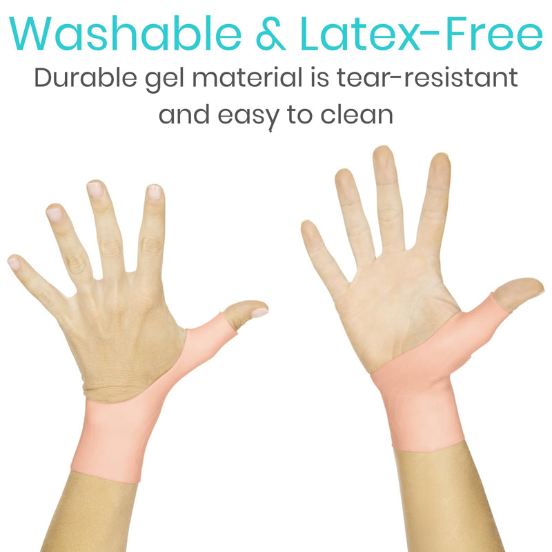 Vive Gel Thumb Wrist Support (Pair) - Hand Brace Cool Wrap For Arthritis Dequervains Tenosynovitis, Sprained Joint Pain, Left and Right Hand Stabilizer - Soft Comfort Splint For Tendonitis Strain Beige