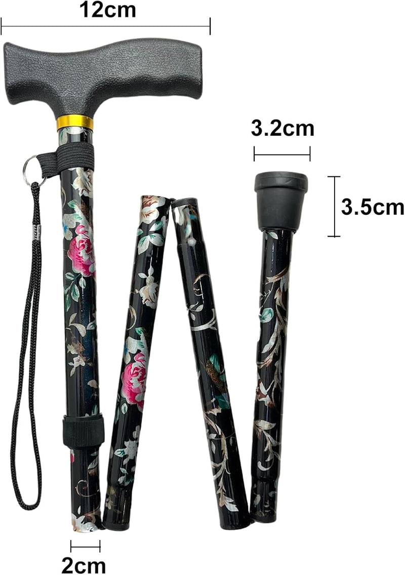 [Australia] - PEPE - Folding Walking Sticks for Women, Floral Walking Sticks for Disabled, Folding Walking Sticks for Ladies, Adjustable Walking Cane for Women, Foldable Walking Stick, Walking Stick Floral 