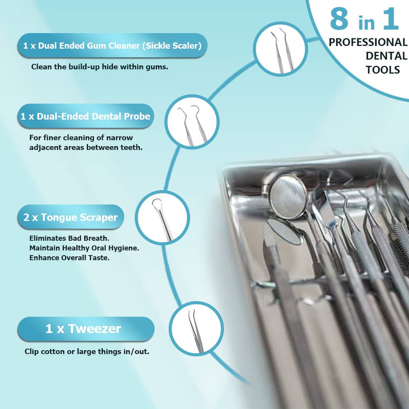 [Australia] - KOHEEL Dental Tools with Metal Case, Teeth Cleaning Tools Set, Remove Plaque, Oral Care Hygiene Kit with Tongue Scraper, Tartar Scraper, Gum Cleaner, Dental Probe and Dental Tweezer (1 Pack) 1 Pack 