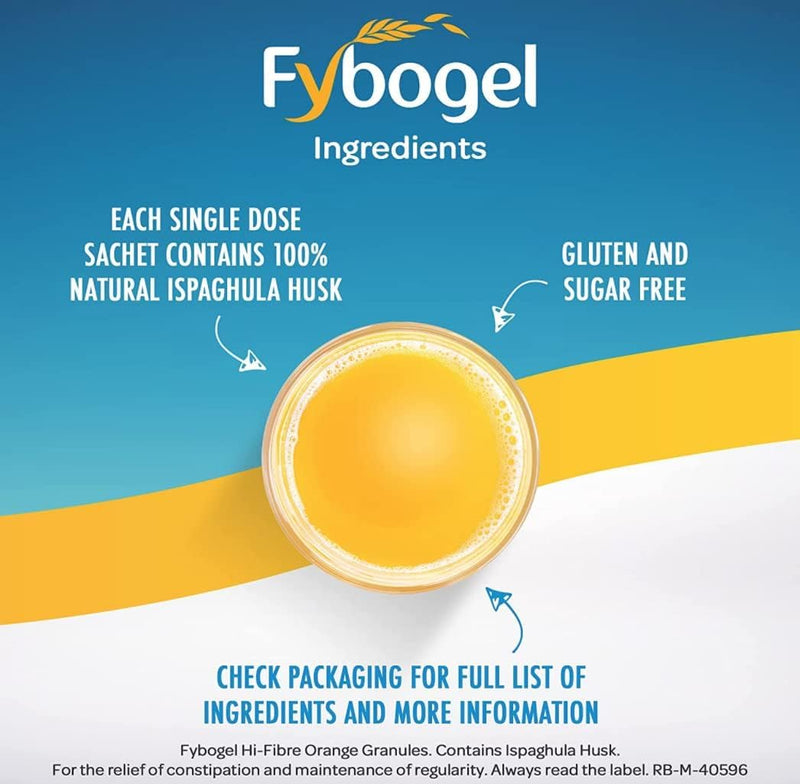 Fybogel Sachets, Orange, 30 Sachets X 2, 60 Total, Ispaghula Husk, Fibre Supplement, Constipation Relief for Adults, Laxatives, Bloating Relief, Works Naturally, Laxatives, Digestion and Nausea