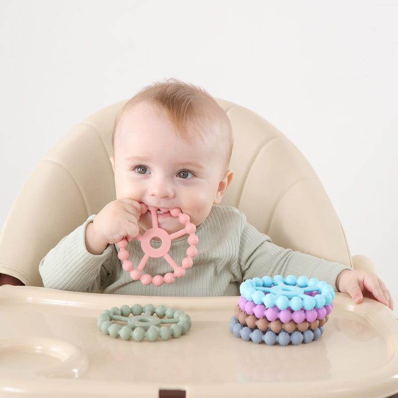 [Australia] - 3 Pack Ring Teether Baby Infant Toys, Baby Essentials, Silicone Teething Ring Toys for Babies 6 Months, Seposeve Toddler Teethers 6-12 Months 12-24 Months, Infant Teething Relief, Purple Pink White 