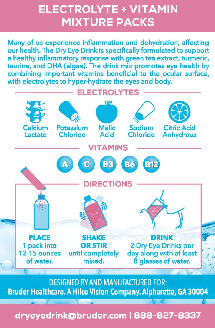 l Ultimate Hydration for Dry Eyes l Sugar-Free Electrolyte Powder Packets l Blended with Vitamins, Green Tea, Turmeric, Taurine, and DHA l 5g x 10 Packets (Strawberry Lemon)