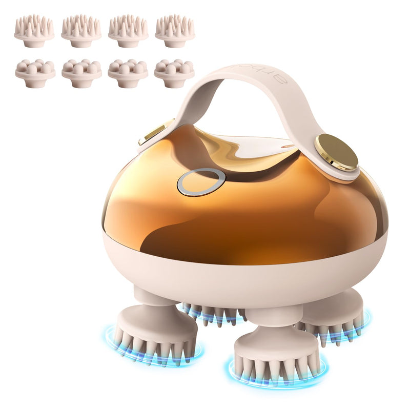 [Australia] - arboleaf Electric Scalp Massager Head Massager Scalp Stress Relax, 5 in 1 Kneading 128 Massage Nodes, Waterproof Hair Massage with 8 Removable Claws Cat Scratcher, Gift for Dad Mom Gold 