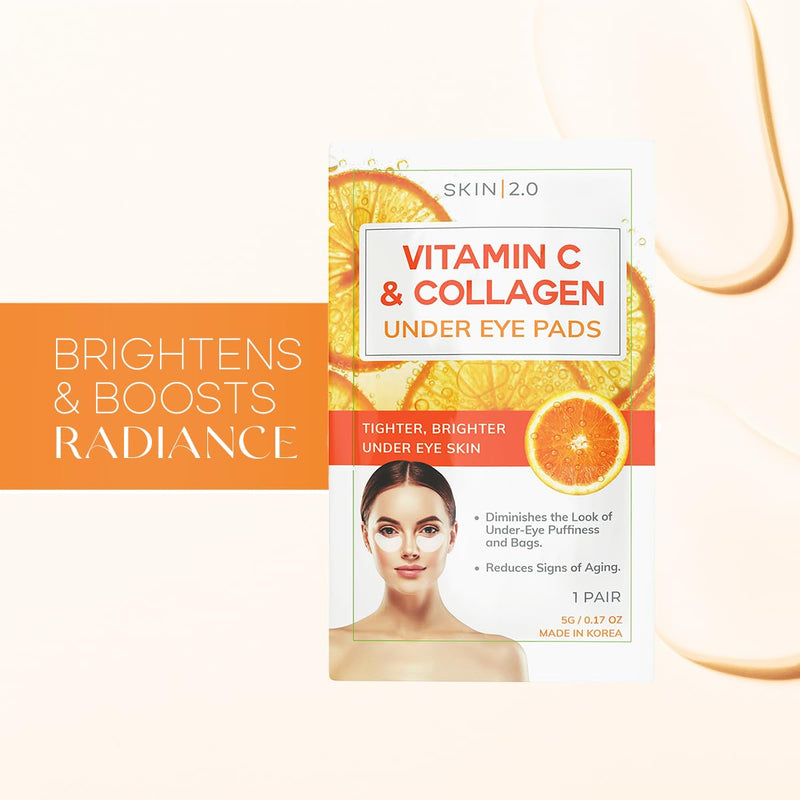 Skin 2.0 Vitamin C & Collagen Under Eye Patches - Dermatologist Tested - Brightens Dark Circles, Tightens Under Eye Area, Anti-Aging - Natural Ingredients Korean Skin Care - All Skin Types - 5 Pairs