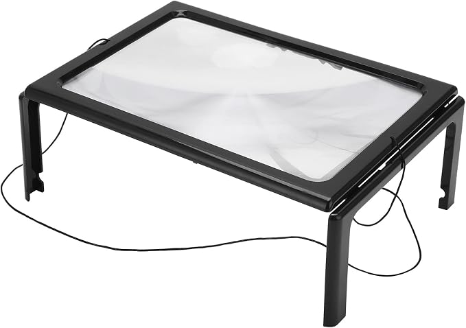 3X Large Full Page Magnifier with 12 LED Lights[Provide Evenly Lit Viewing Area], Foldable Flip-Out Legs, Dual Power Supply Modes- Ideal for Hands Free Reading, Low Vision, Seniors with Aging Eyes