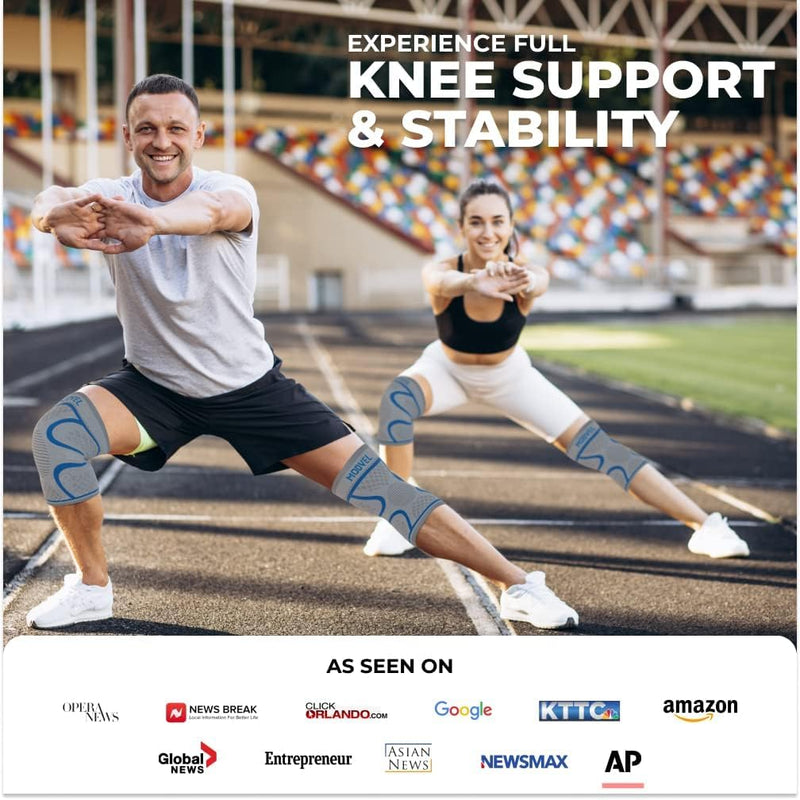 [Australia] - Modvel ELITE Knee Brace for Women & Men - 2 Pack Knee Braces for Running Knee Pain, Compression Sleeve Knee Support, Workout Sports Brace for Meniscus Tear ACL & Arthritis Pain Relief, Knee Pads Medium Black/Grey - Best Seller 