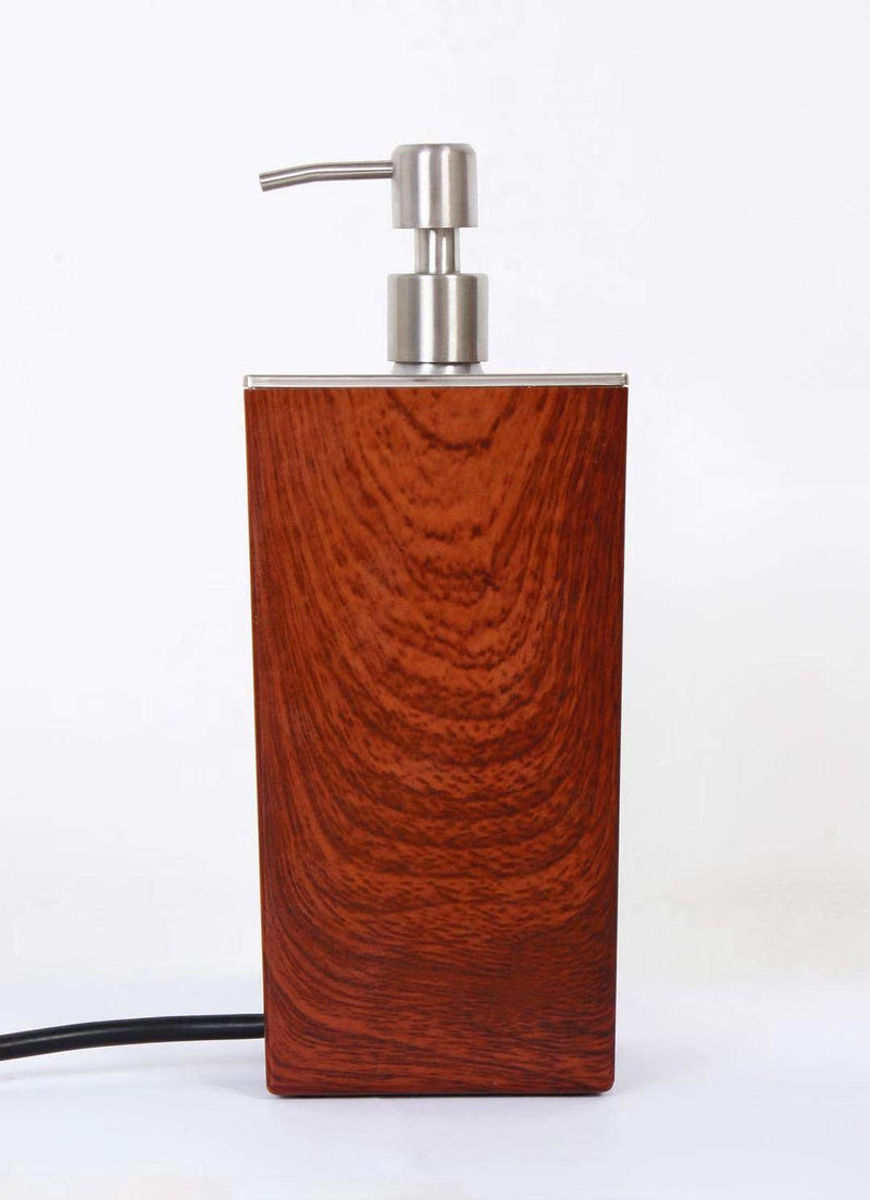 Massage Oil Warmer for Pro Spa Massage, Home Lotion Warmer with Aluminum Bottle Pump Set, Plug-in Oil Heater Beauty Salon Treatment Equipment Cherry Wood