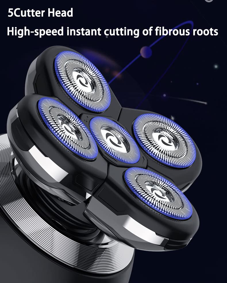 [Australia] - Upgrade 5-in-1 Electric Head Shaver for Men, LED Display, Multifunctional Cordless IPX7 Waterproof Rotary Grooming Kit 5 Heads 