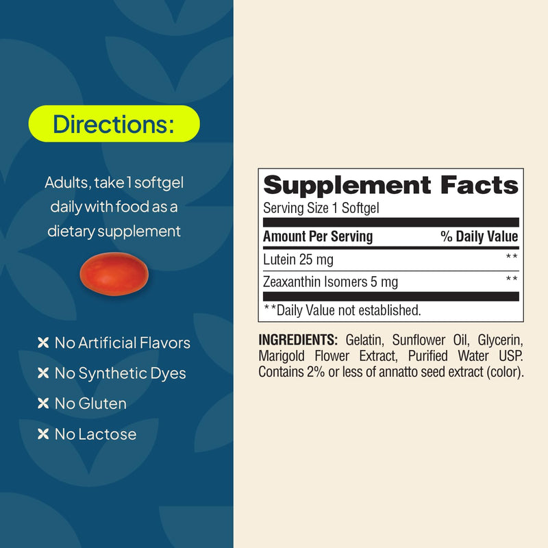 Nature's Wonder Clinical Strength Lutein 25mg & Zeaxanthin 5mg, 90 Softgels | Daily Carotenoid Complex for Adults, Supports Vision & Eye Health, Free Radical & Blue Light Defense, Gluten Free, 90 Days