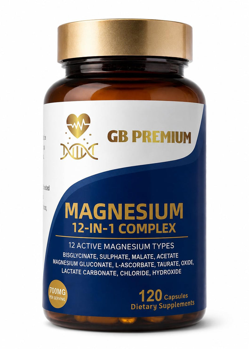Magnesium 12-in-1 Complex, 700mg per Serving, with Bisglycinate, Malate, Taurate & Oxide, 120 Capsules