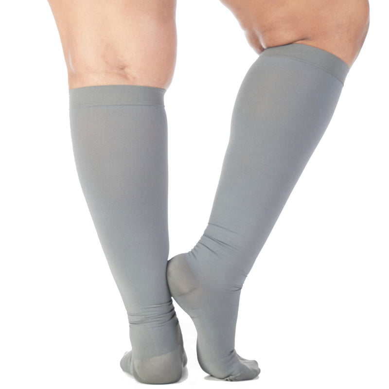 Mojo Compression Socks - USA Made Knee-High Closed Toe Support Hose for Varicose Veins, DVT, Lymphedema - 20-30mmHg, Opaque, Unisex 4X-Large Grey