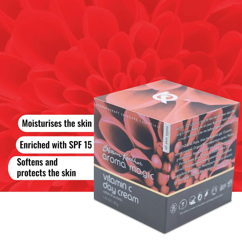 Aroma Magic Vitamin C Day Cream with SPF 15 | Anti Aging Daily Face Moisturizer for All Skin Types | Hydrates, Softens & Protects Skin | Lightweight, Non-Greasy | 1.76 Oz (50g)