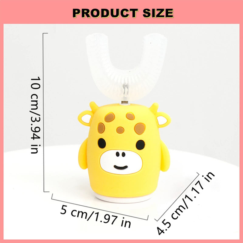 Kids Sonic Electric Toothbrush U Shaped Automatic Timer IPX7 Waterproof 5 Modes 360° Oral Cleaning Teeth Whitening Gums Massage Replaceable Soft Cartoon for 7-15 (Pink Cow) Pink Cow