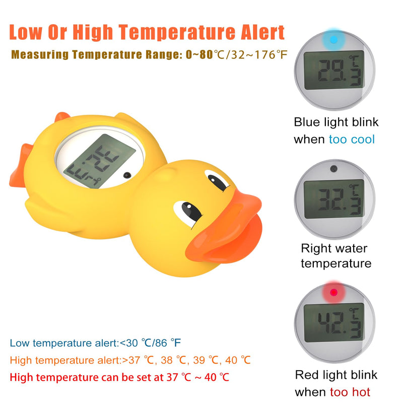 Baby Bath Thermometer with LED Display and Temperature Warning, Digital Room Thermometer & Fahrenheit Water Temperature Thermometer, Infant Bath Toys Floating Toy Safety Thermometer for Kids Newborn Yellow