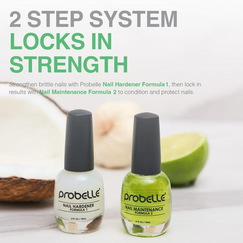 Probelle Nail Maintenance Formula 2, Nail Hardener and Strengthener for soft, brittle, and splitting nails - Reinforces, protects, conditions, strengthens, grows fingernails 5 fl oz/ 15 mL 0.5 Fl Oz (Pack of 1)