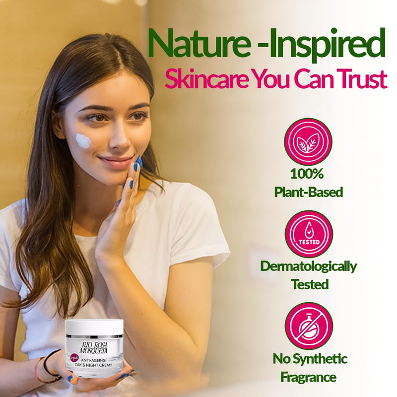 Face Cream - Moisturiser Face Men Women, Day & Night Cream with Rosehip Seed Oil, Shea Butter, Coconut Oil, Aloe Vera, Red Algae, Vegan, Non-Greasy, 50ml Face Moisturiser Rosa Mosqueta Day & Night Cream Pack of 1